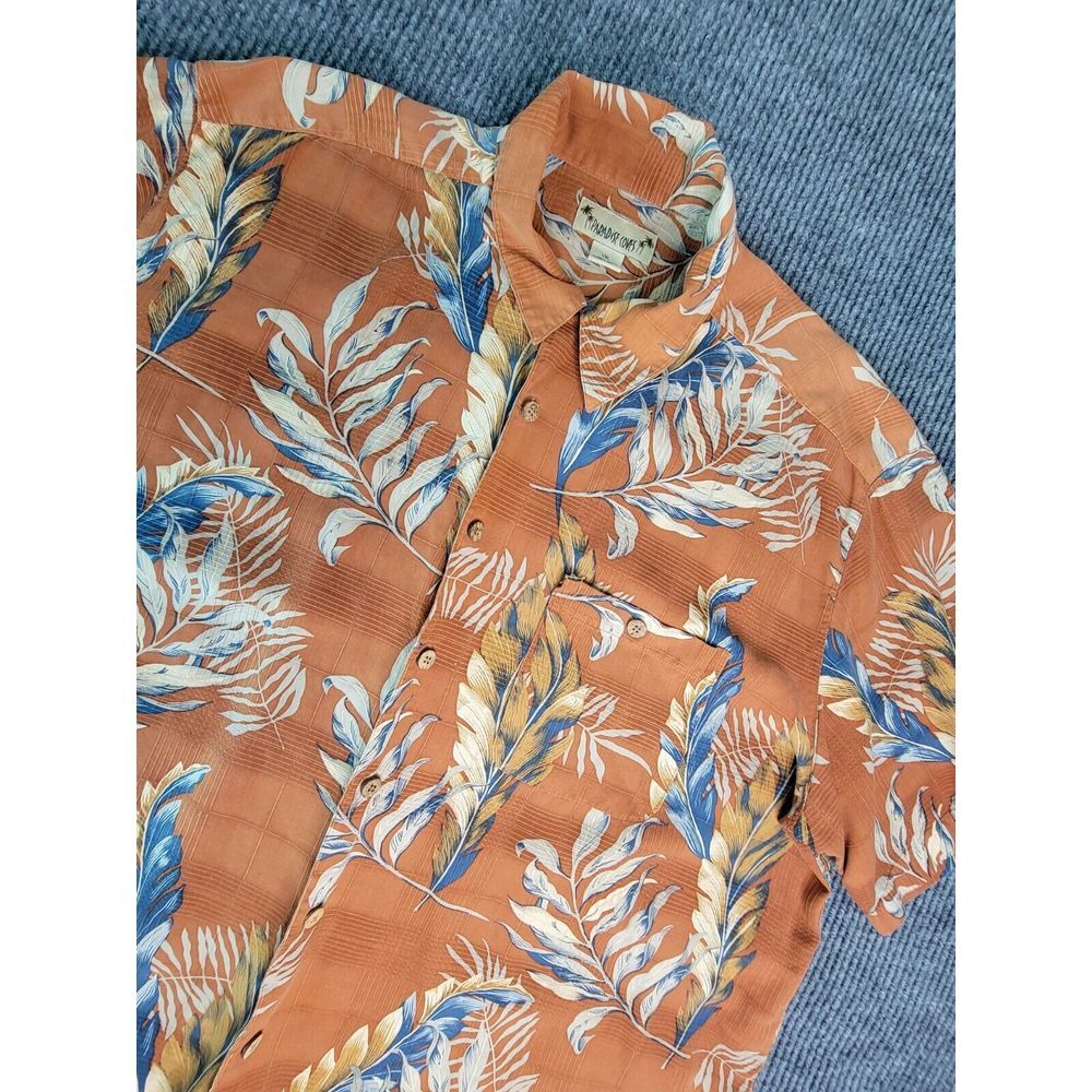 Paradise Coves Mens XXL Silk Hawaiian Shirt Orange Tropical Leaf Print Button Up